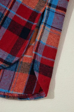 Online Dear-Lover Plaid Print Loose Vintage Shirt Red