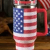 Outlet Dear-Lover Rhinestone American Flag Print Handled 40oz Thermos Tumbler Red