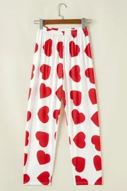 Clearance Dear-Lover Ruffled Tank Top And Heart Print Pants Lounge Set Red