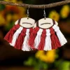 Hot Dear-Lover Rugby Football Color Block Braided Tasseled Drop Earrings Red