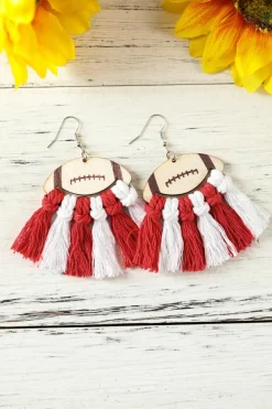 Hot Dear-Lover Rugby Football Color Block Braided Tasseled Drop Earrings Red