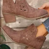 Sale Dear-Lover Cut Out Suede Pointed Toe Heeled Ankle Boots Red Sandalwood