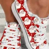 Discount Dear-Lover Santa Claus Snowflake Print Flat Canvas Shoes Red