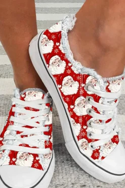 Discount Dear-Lover Santa Claus Snowflake Print Flat Canvas Shoes Red