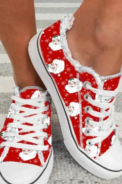 Best Dear-Lover Santa Claus Snowflake Print Flat Canvas Shoes Red