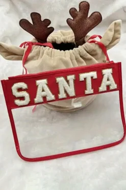 Hot Dear-Lover Red SANTA Contrast Trim Clear Makeup Bag Fiery Red