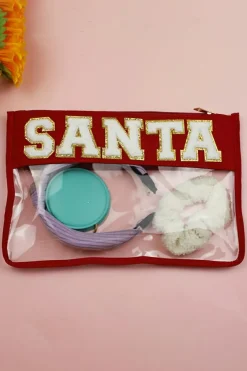 Hot Dear-Lover Red SANTA Contrast Trim Clear Makeup Bag Fiery Red