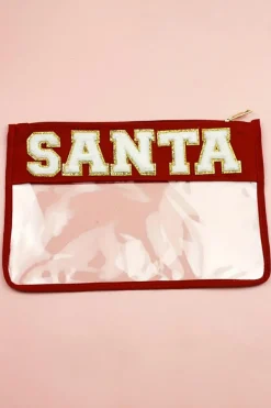 Hot Dear-Lover Red SANTA Contrast Trim Clear Makeup Bag Fiery Red