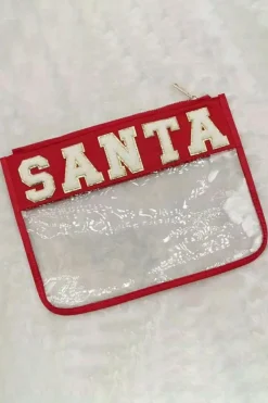 Hot Dear-Lover Red SANTA Contrast Trim Clear Makeup Bag Fiery Red
