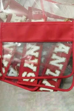 Hot Dear-Lover Red SANTA Contrast Trim Clear Makeup Bag Fiery Red