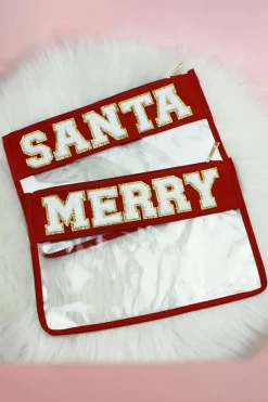 Hot Dear-Lover Red SANTA Contrast Trim Clear Makeup Bag Fiery Red