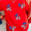 Fashion Dear-Lover Red Sequin Stars and Stripes Balloon Puppy Graphic Crewneck Tee Red-2