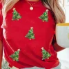 Best Dear-Lover Red Sequined Christmas Tree Graphic Crewneck T Shirt Red-2