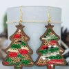Clearance Dear-Lover Red Shade Of Leopard Plaid Christmas Tree Earrings Fiery Red