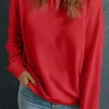Clearance Dear-Lover Solid Classic Crewneck Pullover Sweatshirt Red