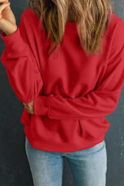 Clearance Dear-Lover Solid Classic Crewneck Pullover Sweatshirt Red