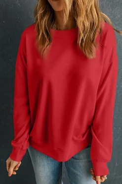 Clearance Dear-Lover Solid Classic Crewneck Pullover Sweatshirt Red