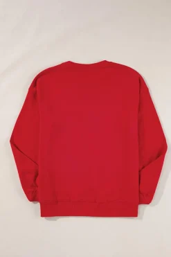 Clearance Dear-Lover Solid Classic Crewneck Pullover Sweatshirt Red