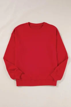 Clearance Dear-Lover Solid Classic Crewneck Pullover Sweatshirt Red
