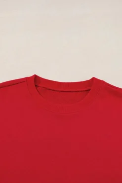 Clearance Dear-Lover Solid Classic Crewneck Pullover Sweatshirt Red