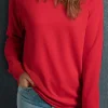 New Dear-Lover Solid Round Neck Raglan Sleeve Sweatshirt Red