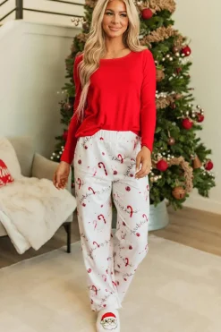 Hot Dear-Lover Solid Top and Christmas Pants Two Piece Lounge Set Red