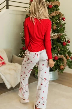 Hot Dear-Lover Solid Top and Christmas Pants Two Piece Lounge Set Red