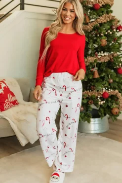 Hot Dear-Lover Solid Top and Christmas Pants Two Piece Lounge Set Red