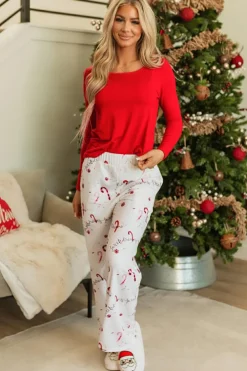 Hot Dear-Lover Solid Top and Christmas Pants Two Piece Lounge Set Red