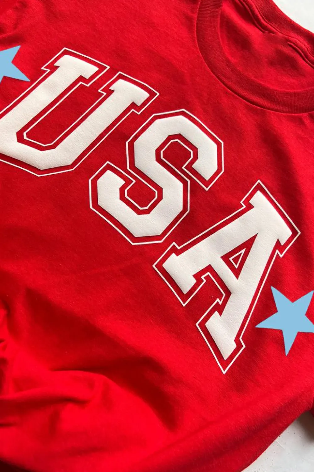 Sale Dear-Lover Red Star USA Print Crewneck Patriotic T Shirt Red-2