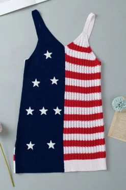 Outlet Dear-Lover Stars and Stripes Flag Pattern Knitted Tank Red