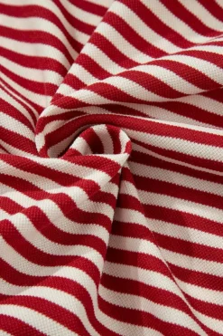 Fashion Dear-Lover Bowknot Cutout Back Drop Shoulder Wide Bracelet Sleeve Loose Tee Red Stripe