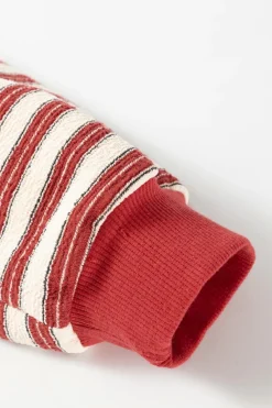 Clearance Dear-Lover Buttoned V Neck Collared Drop Shoulder Top Red Stripe