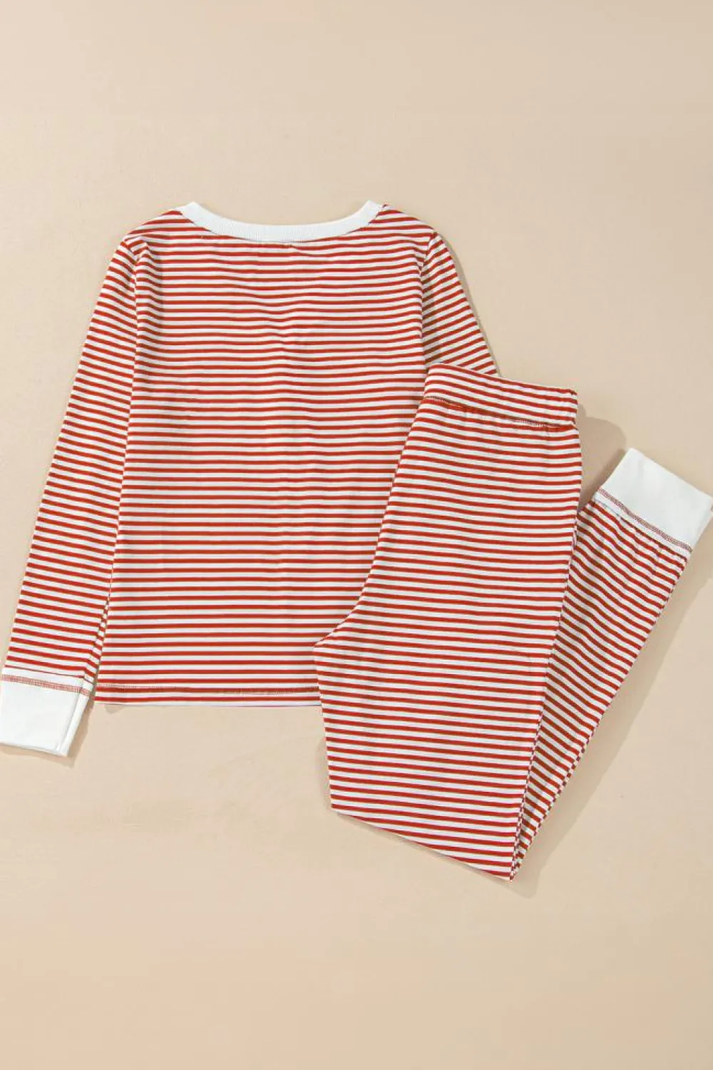 Discount Dear-Lover Buttoned V Neck Top and Knotted Waist Pants Lounge Set Red Stripe