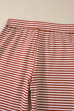 Discount Dear-Lover Buttoned V Neck Top and Knotted Waist Pants Lounge Set Red Stripe