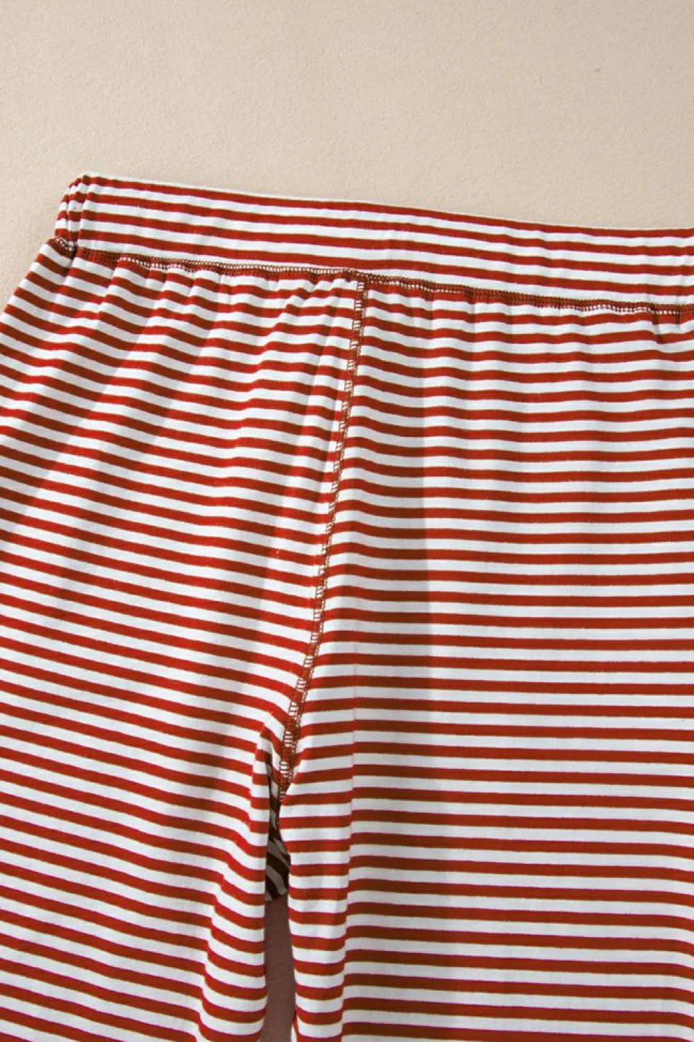 Discount Dear-Lover Buttoned V Neck Top and Knotted Waist Pants Lounge Set Red Stripe
