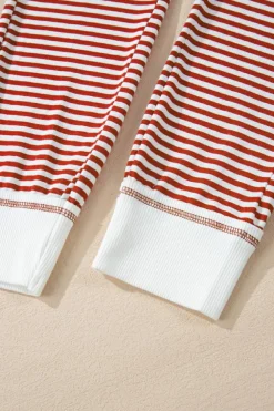 Discount Dear-Lover Buttoned V Neck Top and Knotted Waist Pants Lounge Set Red Stripe
