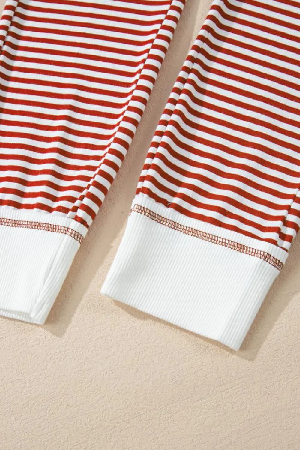 Discount Dear-Lover Buttoned V Neck Top and Knotted Waist Pants Lounge Set Red Stripe