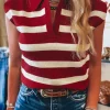 Discount Dear-Lover Collared Split Neck Sweater Vest Red Stripe