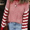 Sale Dear-Lover Geometric Textured Drop Shoulder Sweater Red Stripe