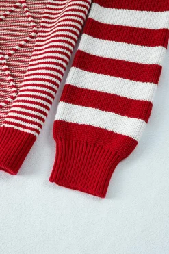 Sale Dear-Lover Geometric Textured Drop Shoulder Sweater Red Stripe