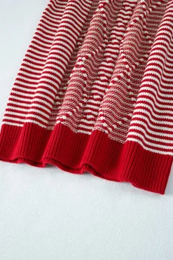 Sale Dear-Lover Geometric Textured Drop Shoulder Sweater Red Stripe
