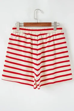 Sale Dear-Lover Lace-up Front Top and High Waist Shorts Set Red Stripe