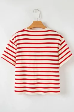 Sale Dear-Lover Lace-up Front Top and High Waist Shorts Set Red Stripe