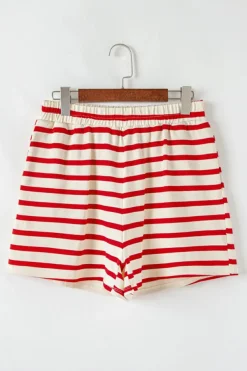 Sale Dear-Lover Lace-up Front Top and High Waist Shorts Set Red Stripe