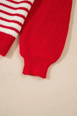 Outlet Dear-Lover Lantern Sleeve V Neck Collared Drop Shoulder Sweater Red Stripe