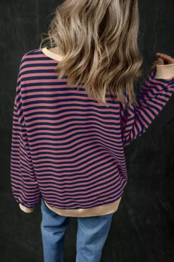 Clearance Dear-Lover Oversized Contrast Trim Pullover Sweatshirt Red Stripe