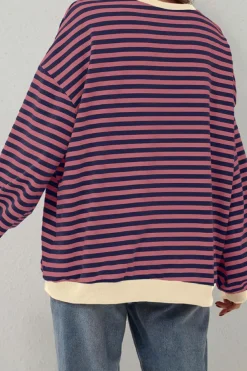 Clearance Dear-Lover Oversized Contrast Trim Pullover Sweatshirt Red Stripe