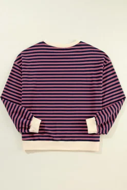 Clearance Dear-Lover Oversized Contrast Trim Pullover Sweatshirt Red Stripe