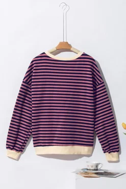 Clearance Dear-Lover Oversized Contrast Trim Pullover Sweatshirt Red Stripe
